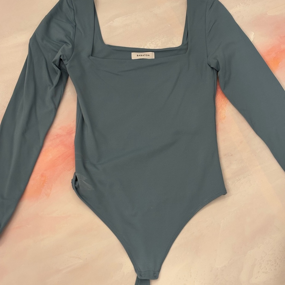 Aritzia Babaton Square Neck Long Sleeve Bodysuit in Blue